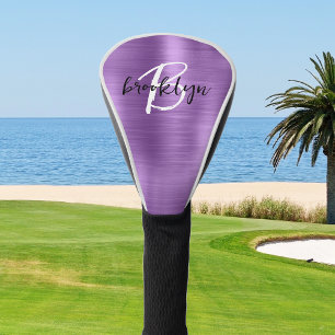 Couvre-club De Golf Monogramme écriture noire et blanche sur métal bro