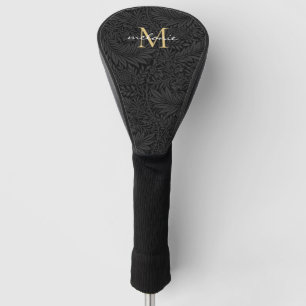 Couvre-club De Golf Monogramme élégant à motif floral noir et or
