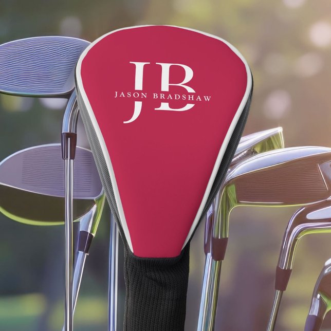 Couvre-club De Golf Monogramme élégant classique et nom rouge (Créateur téléchargé)
