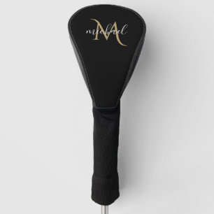 Couvre-club De Golf Monogramme élégant luxe noir et or   