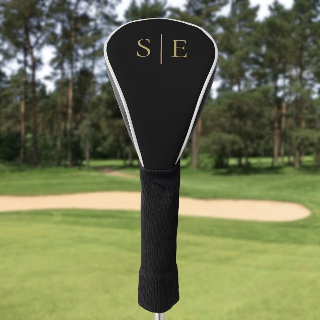 Couvre-club De Golf Monogramme Élégant Personnalisé Noir Et Or (Black And Gold Custom Elegant Monogram Golf Head Cover)