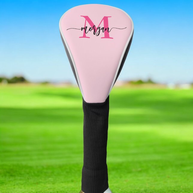 Couvre-club De Golf Monogramme élégant rose chaud moderne (Créateur téléchargé)