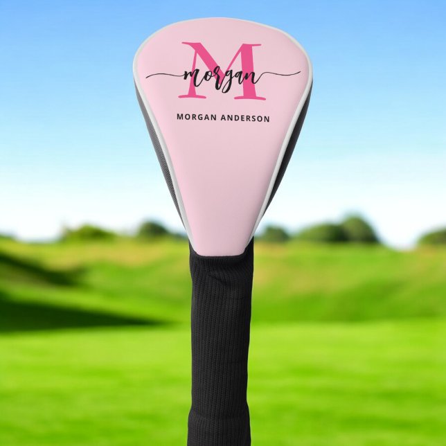 Couvre-club De Golf Monogramme élégant rose chaud moderne (Créateur téléchargé)