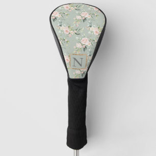 Couvre-club De Golf Monogramme Elégant Sage Rose Floral Golf