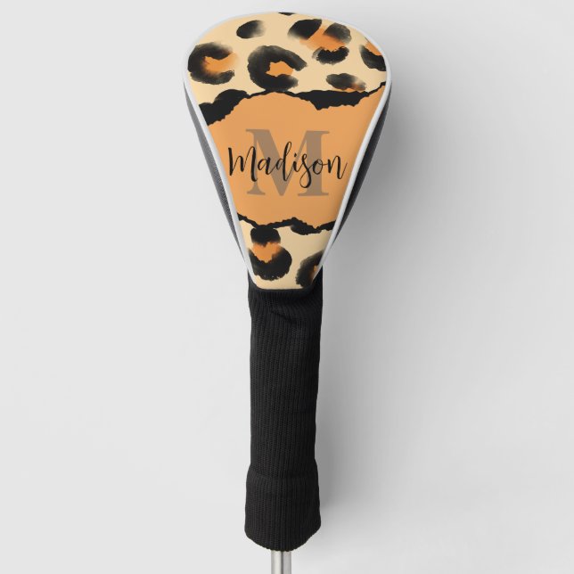 Couvre-club De Golf Monogramme Empreinte de léopard mou (Devant)