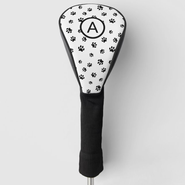 Couvre-club De Golf Monogramme Empreintes de Patte Blanches et Noires (Devant)
