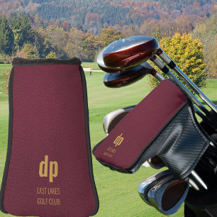 Couvre-club De Golf Monogramme en cuir bordeaux Nom personnalisé Putt