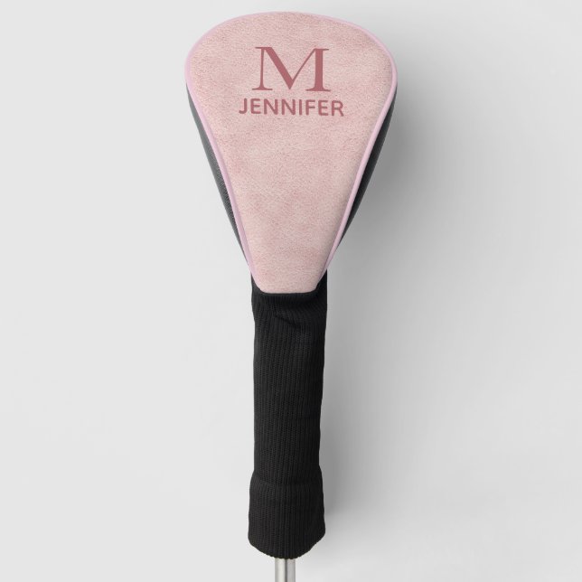 Couvre-club De Golf Monogramme en cuir rose texturé Nom personnalisé (Devant)