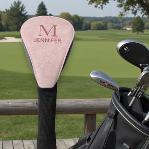 Couvre-club De Golf Monogramme en cuir rose texturé Nom personnalisé