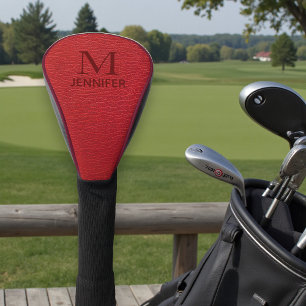 Couvre-club De Golf Monogramme en cuir texturé rouge Nom personnalisé