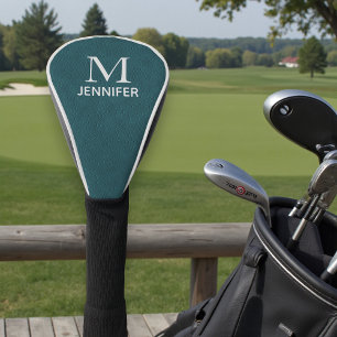Couvre-club De Golf Monogramme en cuir texturé turquoise Nom personnal