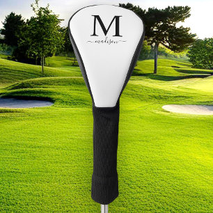 Couvre-club De Golf Monogramme et calligraphie noir et blanc