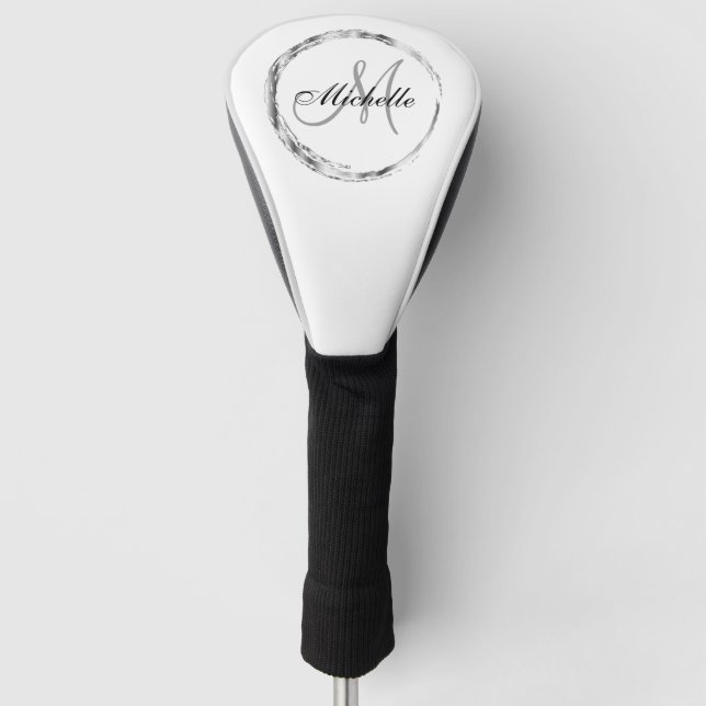 Couvre-club De Golf Monogramme et nom argenté classique (Devant)