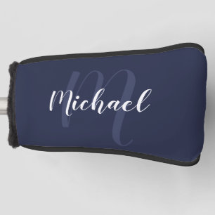 Couvre-club De Golf Monogramme et nom personnalisé moderne Navy Blue
