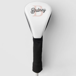 Couvre-club De Golf Monogramme et nom personnalisé moderne Pastel Pink