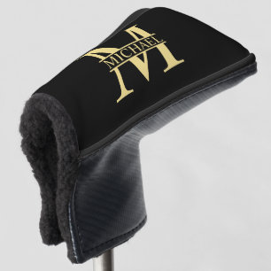 Couvre-club De Golf Monogramme et nom personnalisé noir et or