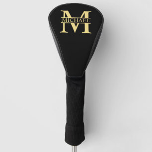 Couvre-club De Golf Monogramme et nom personnalisé noir et or
