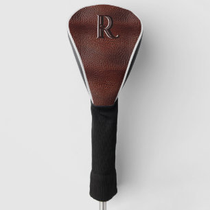 Couvre-club De Golf Monogramme Faux Cuir Brown Embossé