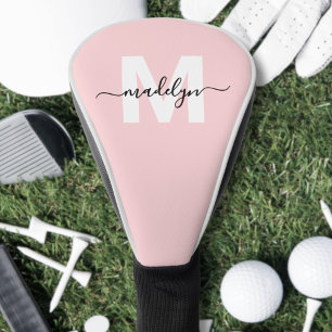 Couvre-club De Golf Monogramme Féminin Moderne Rose Pâle en Écriture M