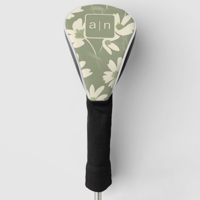 Couvre-club De Golf Monogramme Fleur Moderne Verte  (Devant)