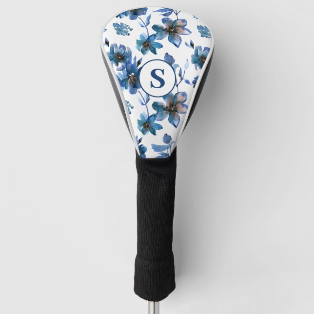 Couvre-club De Golf Monogramme floral bleu (Devant)