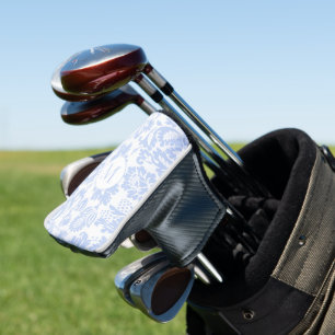 Couvre-club De Golf Monogramme floral bleu élégant