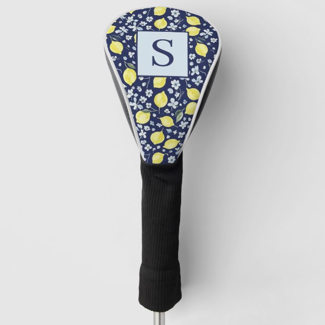 Couvre-club De Golf Monogramme floral citron bleu (Devant)