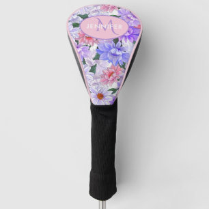 Couvre-club De Golf Monogramme floral coloré Nom personnalisé