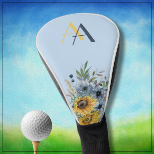 Couvre-club De Golf Monogramme floral de tournesol moderne personnalis