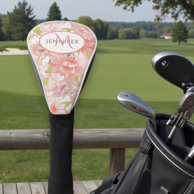 Couvre-club De Golf Monogramme floral rose Nom personnalisé (Créateur téléchargé)