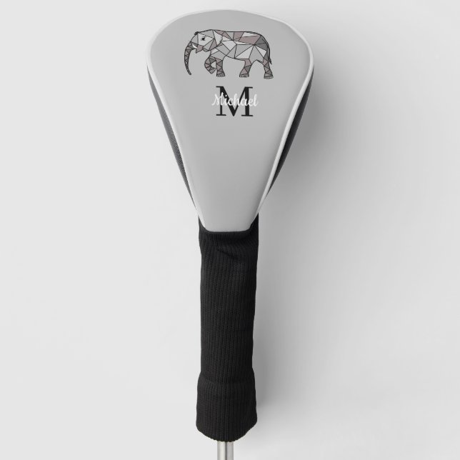 Couvre-club De Golf Monogramme Graphique mignon Eléphant Noir personna (Devant)