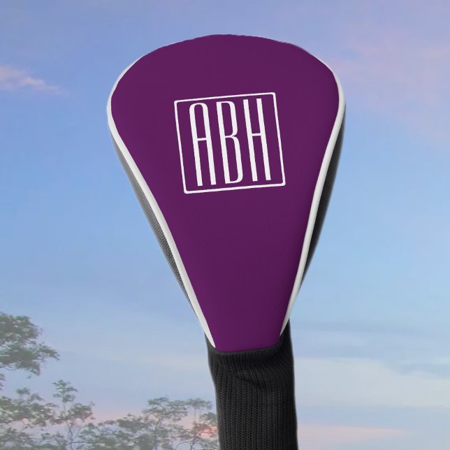 Couvre-club De Golf Monogramme initial | Blanc Sur Violet Profond (Créateur téléchargé)