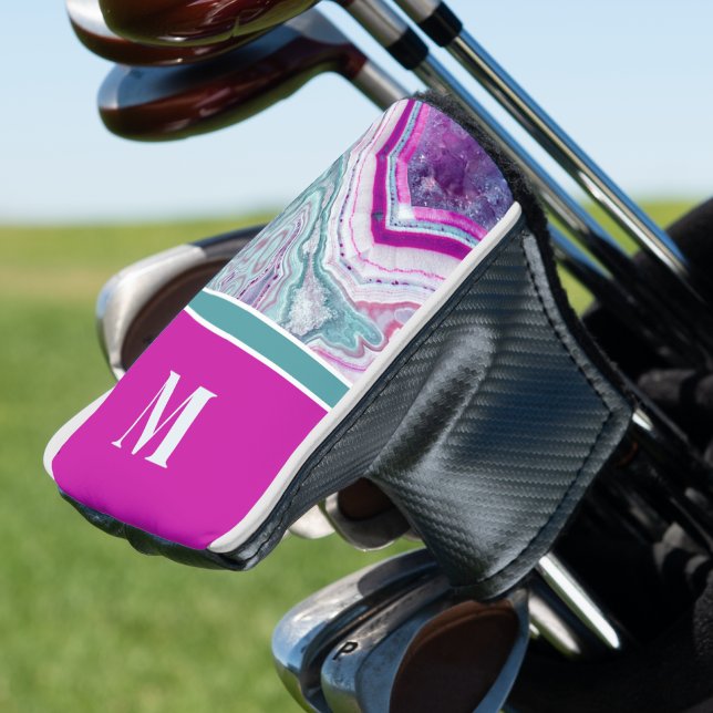 Couvre-club De Golf Monogramme Initial De Style Moderne  (Modern Stylish Agate Initial Monogram Golf Head Cover)
