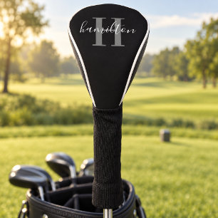 Couvre-club De Golf Monogramme Initial Nom Élégant Noir Blanc