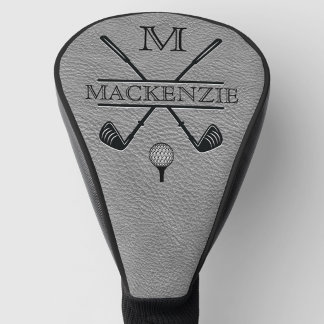 Couvre-club De Golf Monogramme Initial Nom Gris