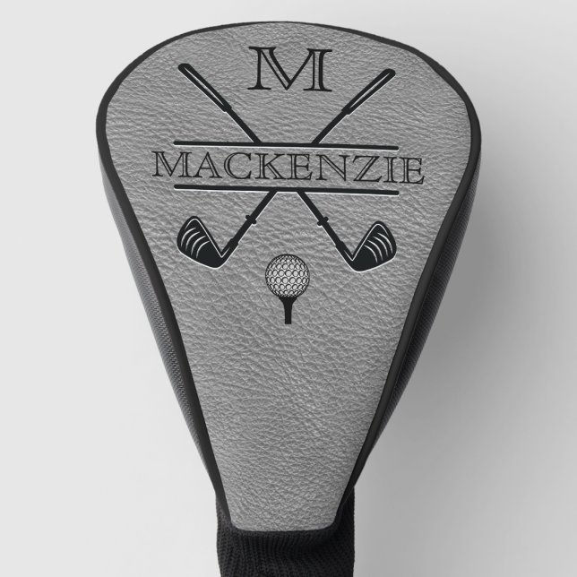 Couvre-club De Golf Monogramme Initial Nom Gris  (Créateur téléchargé)