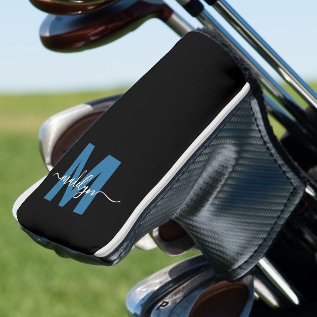 Couvre-club De Golf Monogramme Initial Nom Personnalisé Bleu (Custom Blue Monogram Golf Head Cover )