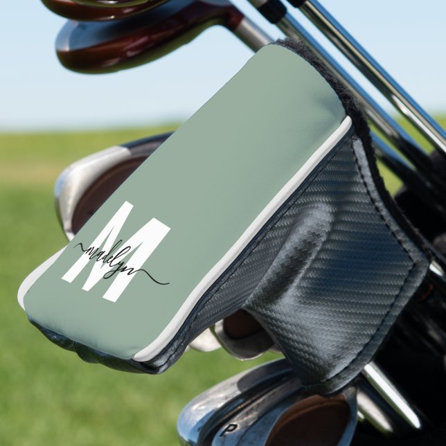 Couvre-club De Golf Monogramme Initial Nom Personnalisé Vert (Custom Green Initial Name Monogram Golf Head Cover)