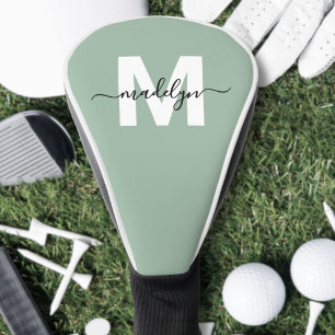 Couvre-club De Golf Monogramme Initial Personnalisé Vert Sauge