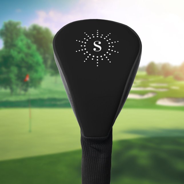 Couvre-club De Golf Monogramme initial radiale sunburation noir blanc (Créateur téléchargé)