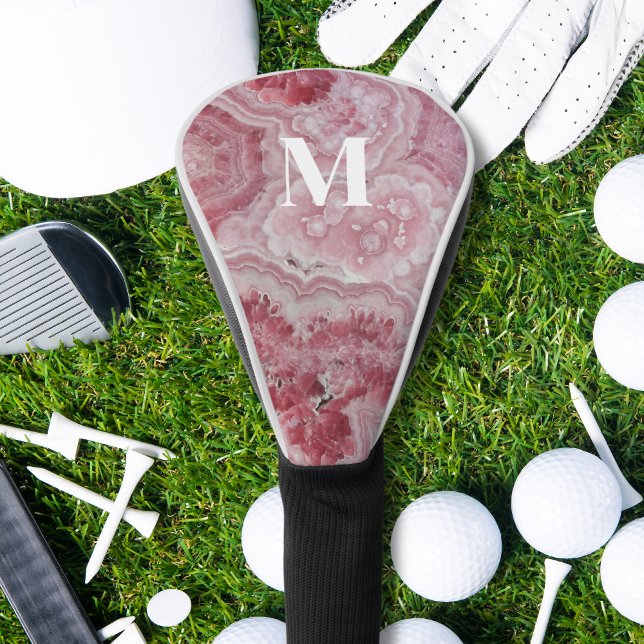 Couvre-club De Golf Monogramme Initial Rose Élégant (Elegant Pink Agate Initial Monogram Golf Head Cover)