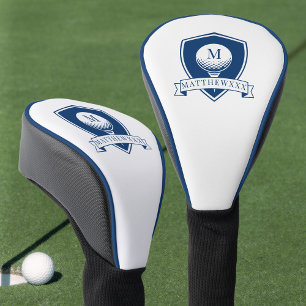 Couvre-club De Golf Monogramme Initial Simple Bleu et Blanc Moderne