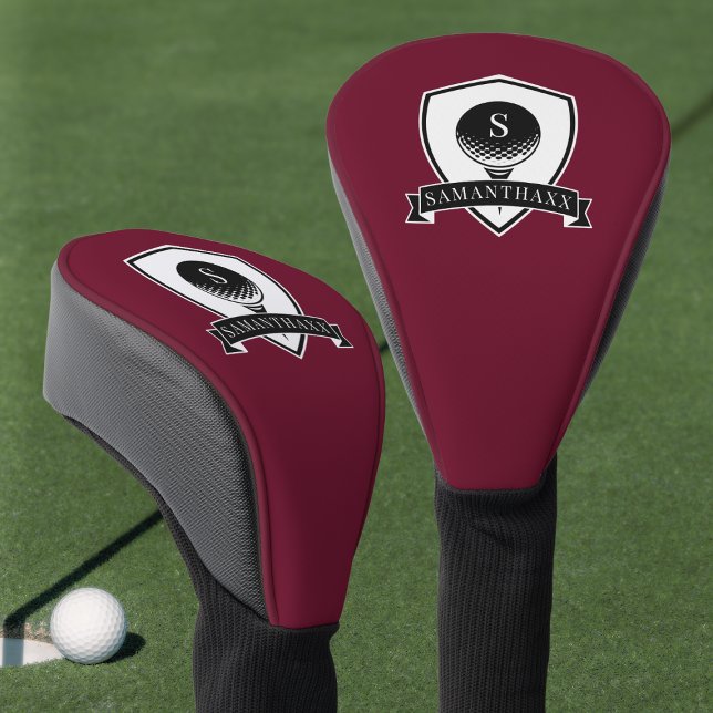 Couvre-club De Golf Monogramme Initial Simple Rouge et Noir Moderne (Modern Red and Black Simple Name Initial Monogram Golf Head Cover)