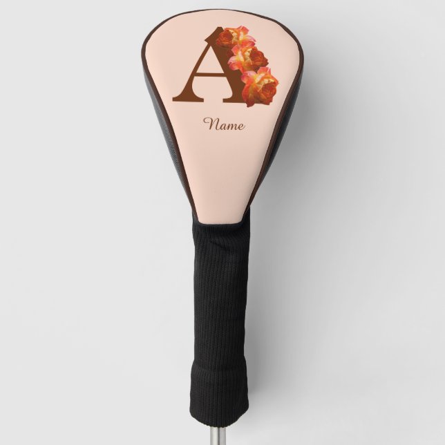 Couvre-club De Golf Monogramme initiale A personnalisé Rose orange (Devant)