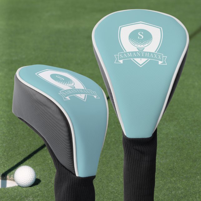 Couvre-club De Golf Monogramme Initiale de Nom Moderne Bleu Vert Fémin (Girly Blue Green Modern Name Initial Monogram Golf Head Cover)
