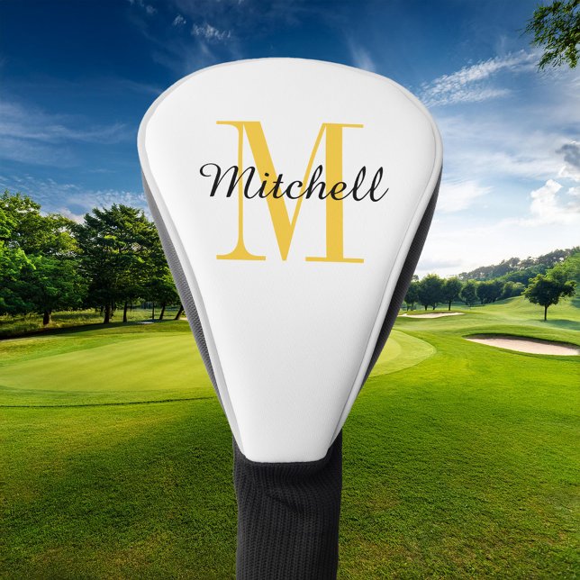 Couvre-club De Golf Monogramme jaune initial et nom personnalisé (Créateur téléchargé)