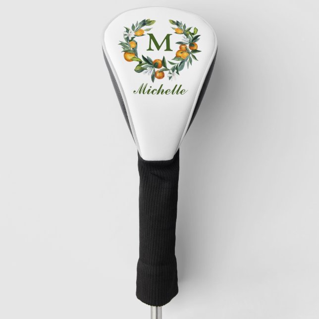 Couvre-club De Golf Monogramme Joli orange Wreath Butterflies Golf (Devant)