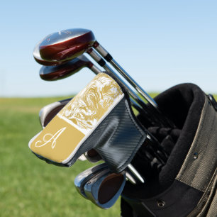 Couvre-club De Golf Monogramme Marbre Simplement Or Marbre Blanc Couve