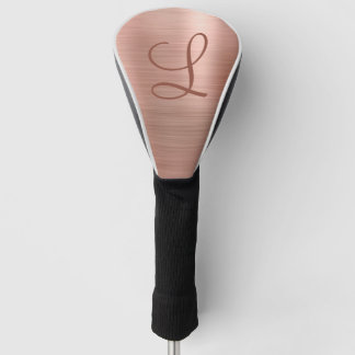 Couvre-club De Golf Monogramme métal brossé Chic Rose or initial