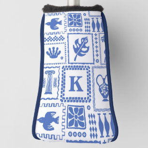 Couvre-club De Golf Monogramme Moderne Bleu Blanc Abstrait Motif